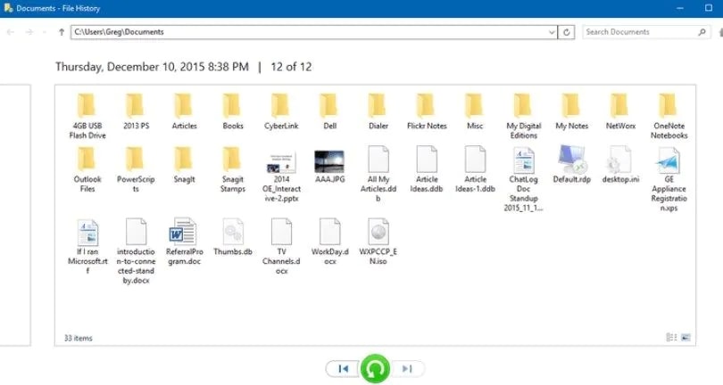Screenshot of the Backup and Restore showcasing all the backed up files and folders