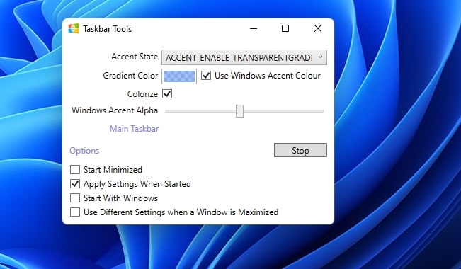 Additional options in Taskbar Tools 