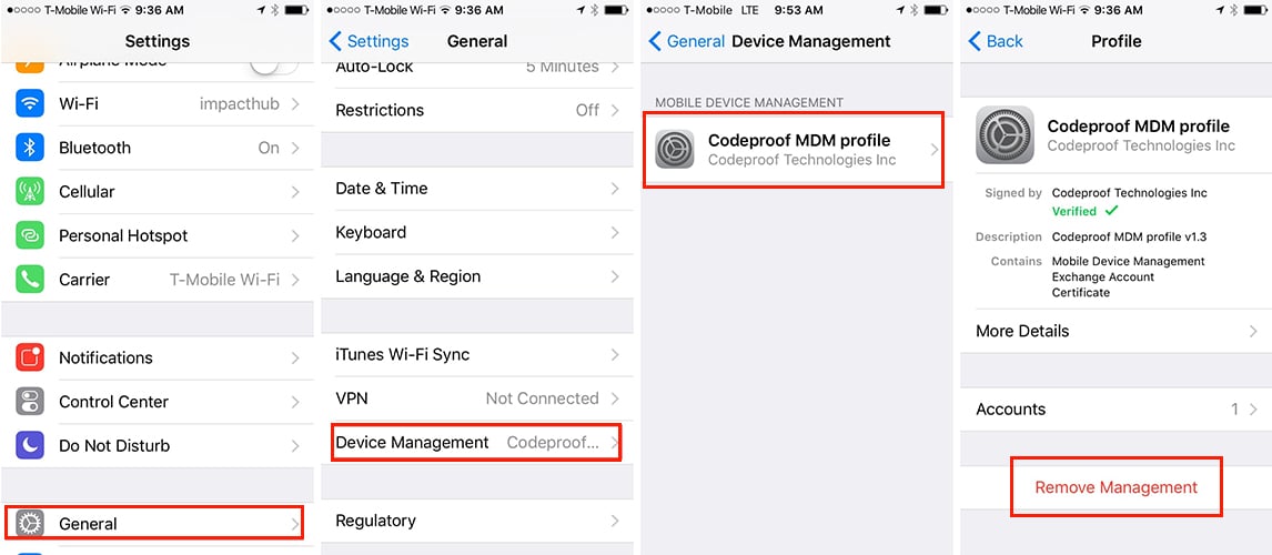 Remove MDM profile option on iPhone