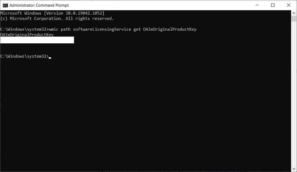 Use Command Prompt to find Windows 10 product key