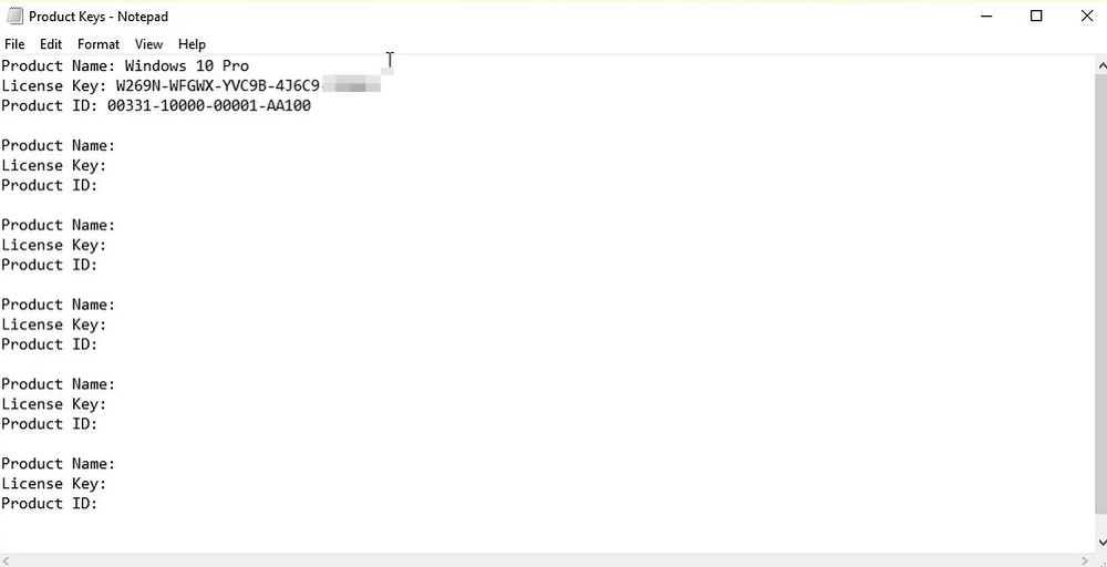 View Windows 10 product key in text file