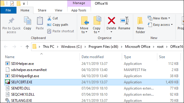 choose SELFCERT.exe in Microsoft Office folder