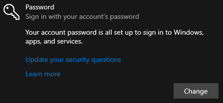 Click Change to disable sign in on Windows 10