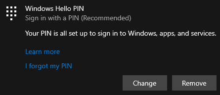 click Remove to remove the PIN