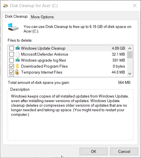 Disk Cleanup’s system file options