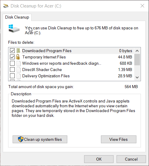 The Disk Cleanup tool