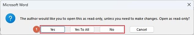 Open Word document as read only