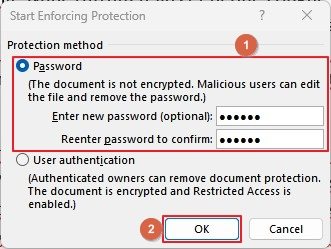 Enter password to lock Word document