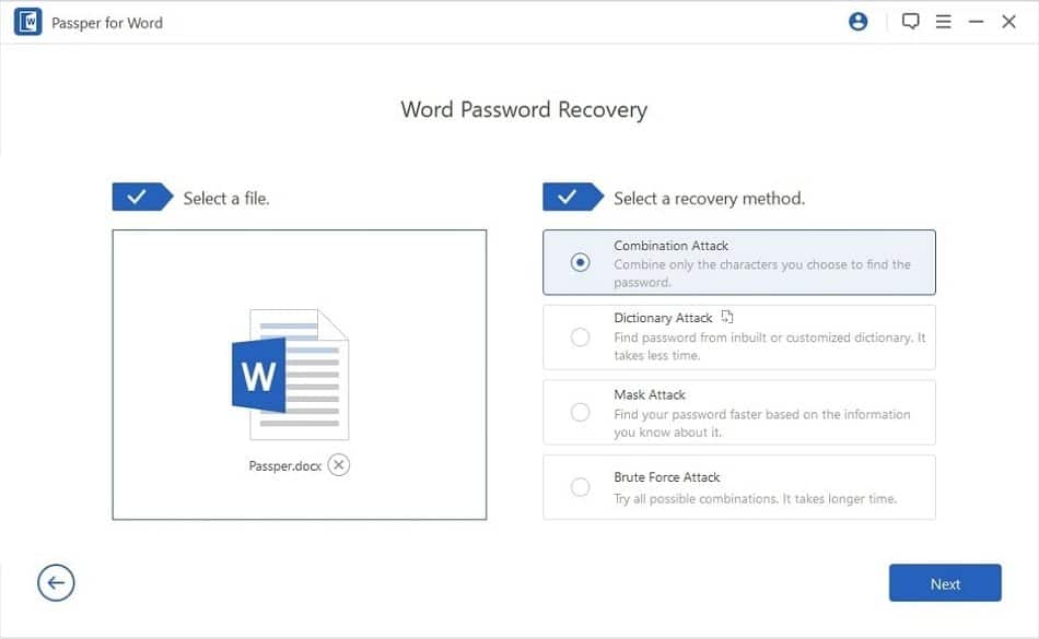 passper for word open password recovery methods