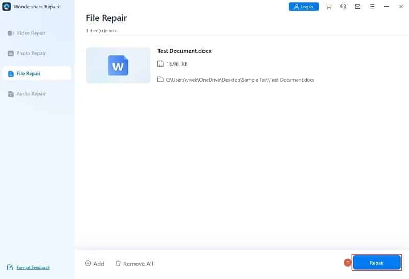 Repair Word document with Wondershare Repairit
